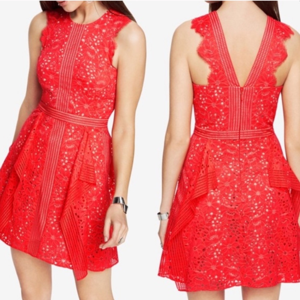 $338 BCBGMaxAzria Ondina Floral Lace Vibrant Red Dress - SIZE 02